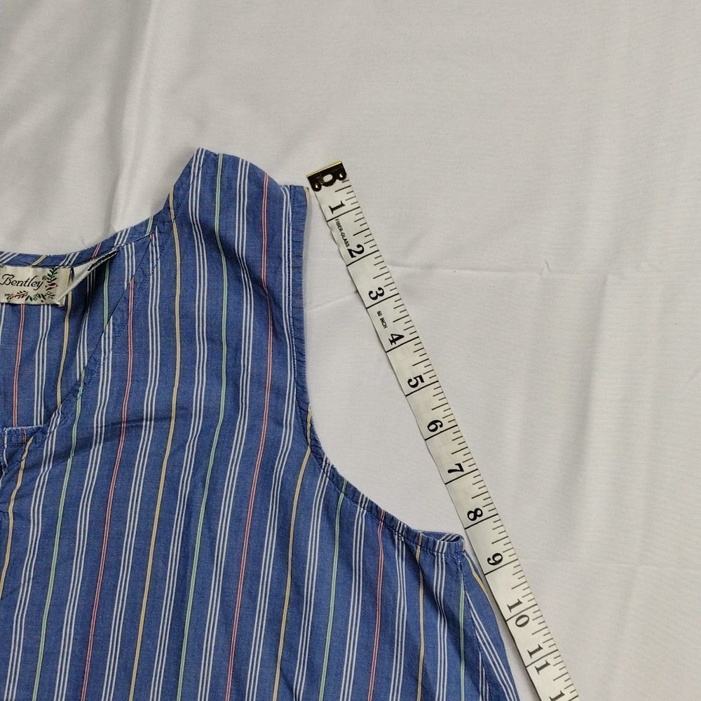 Sarah Bentley Vintage Striped Pearl Button Pleated Back Sleeveless Top - Picture 11 of 15